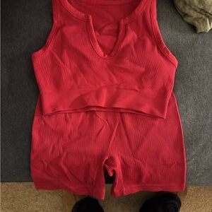 Women's Red Ribbed Sleepwear Set
